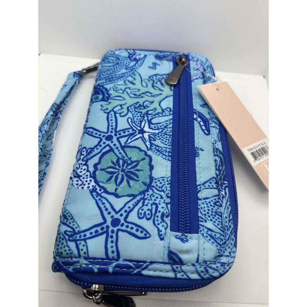 NWT Lug long Splits Compact RFID Wallet wristlet blue ocean starfish turtles